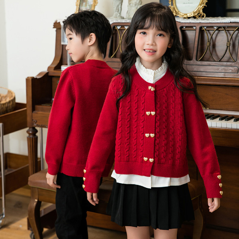 高端亲子装秋冬装毛衣红色2026新款一家三口针织衫母女小香风外套,淘宝优惠券,粉丝福利购,淘宝优惠卷