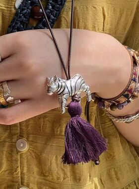 斯瓦山丘大斑马流苏蜡绳长项链原创设计师复古小众度假简约长项链