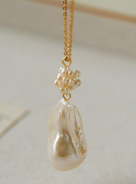 法式百搭花团异形珍珠叠搭毛衣链女气质轻奢巴洛克短款链条项链