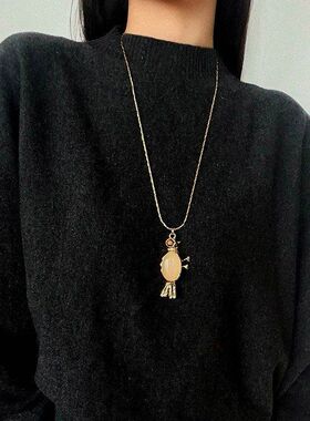 欧美复古白水晶小鸟吊坠金属链条