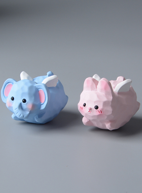 可爱小动物柴犬兔子摆件桌面装饰品车载中控台车内树脂木雕风格