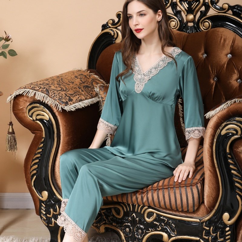 冰丝春夏秋冬仿真丝绸睡衣套装睡衣 姬斯德妮睡衣/家居服套装