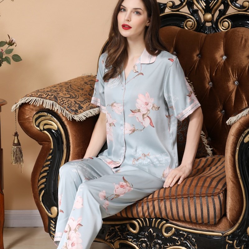 冰丝短袖长裤丝绸大码仿真睡衣 姬斯德妮睡衣/家居服套装