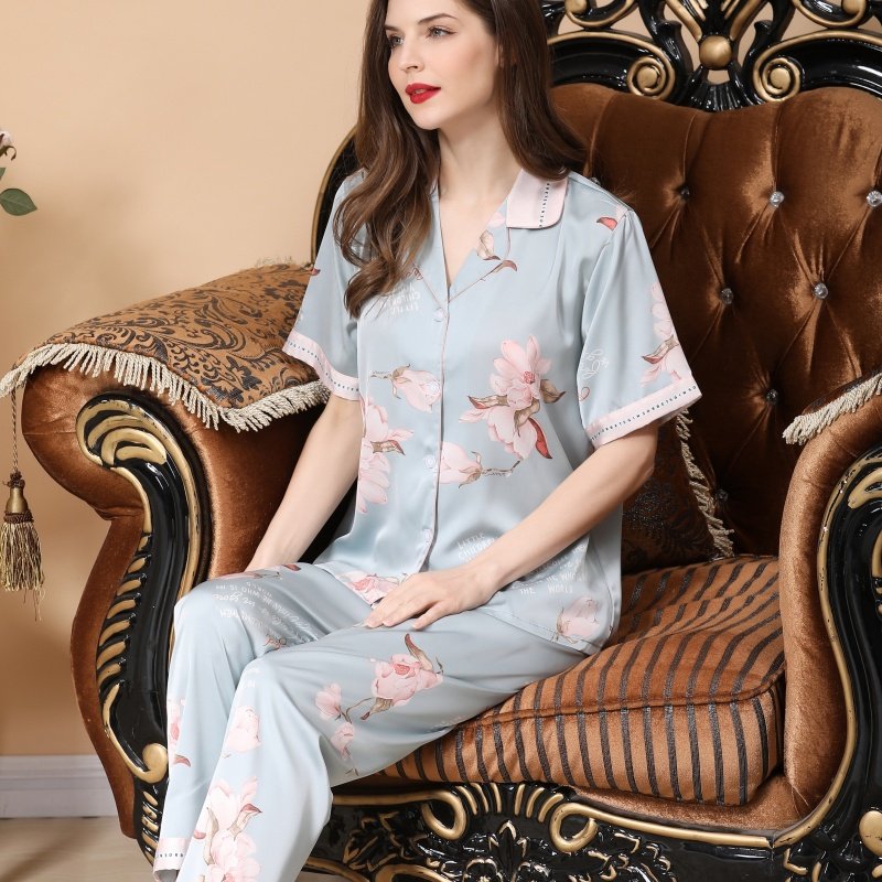 冰丝夏天仿真丝绸短袖长裤睡衣 姬斯德妮睡衣/家居服套装