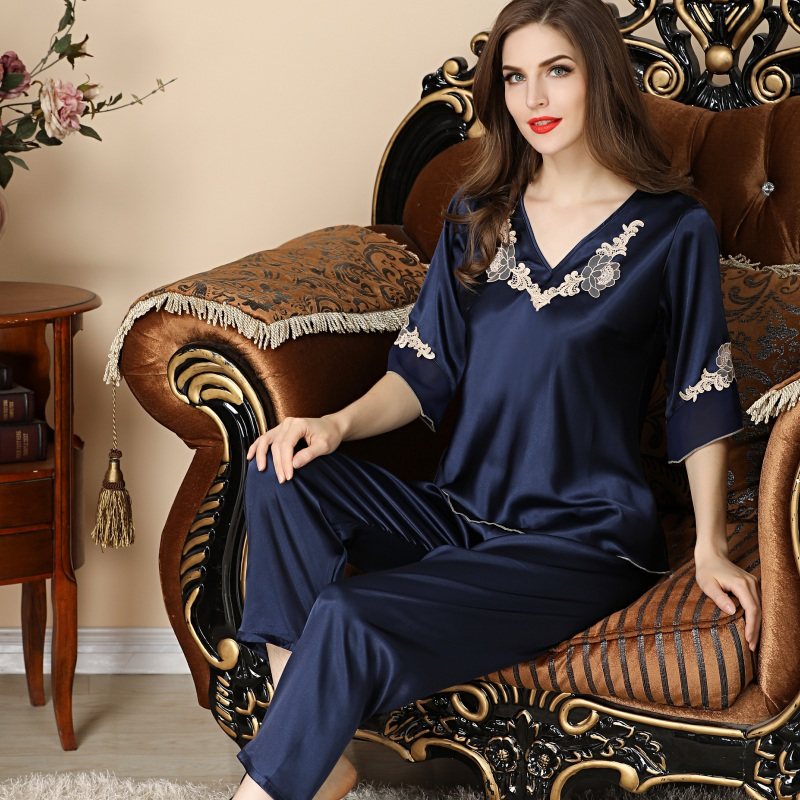 2023年新款真丝绸睡衣套装大码睡衣 姬斯德妮睡衣/家居服套装