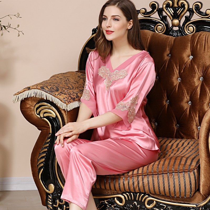 冰丝秋天仿真丝绸睡衣套装宽松睡衣 姬斯德妮睡衣/家居服套装