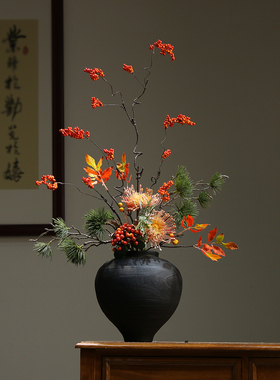 新中式陶瓷花瓶禅意高级插花摆件
