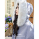 Gray purple hooded fur collar woolen coat