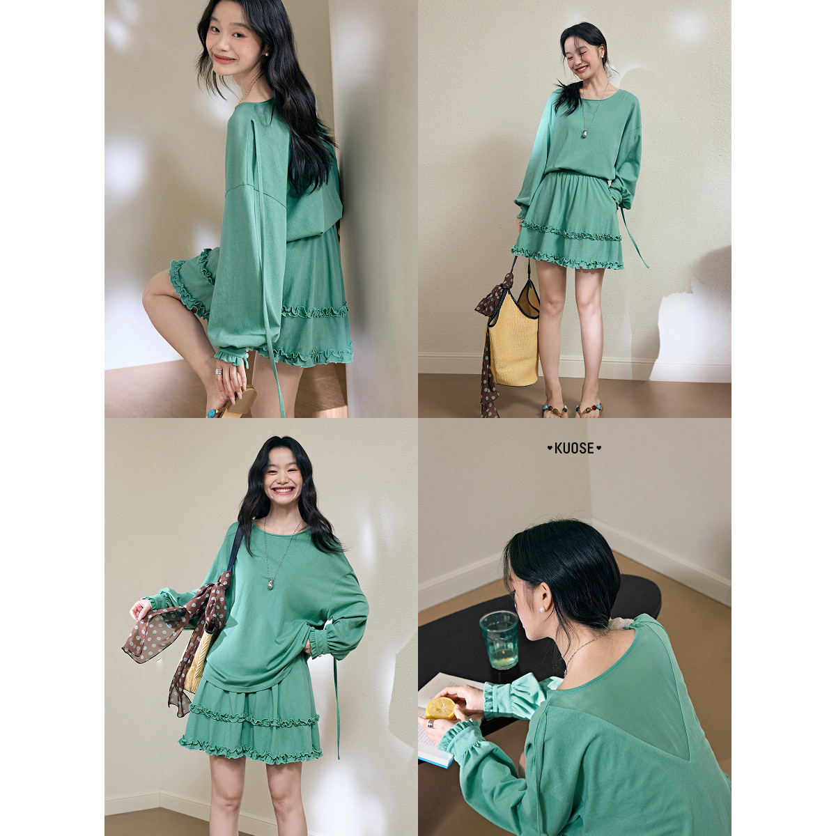 阔色黄色长袖罩衫t恤半身裙子两件套装25夏秋季新款女短半裙上衣,淘宝优惠券,粉丝福利购,淘宝优惠卷