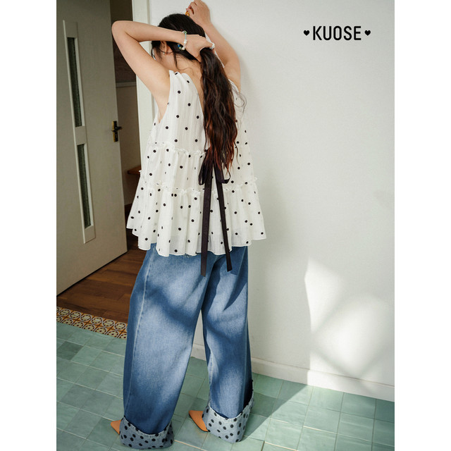 Temperament polka dot babydoll shirt lace shirt vest