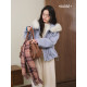 Gray purple hooded fur collar woolen coat