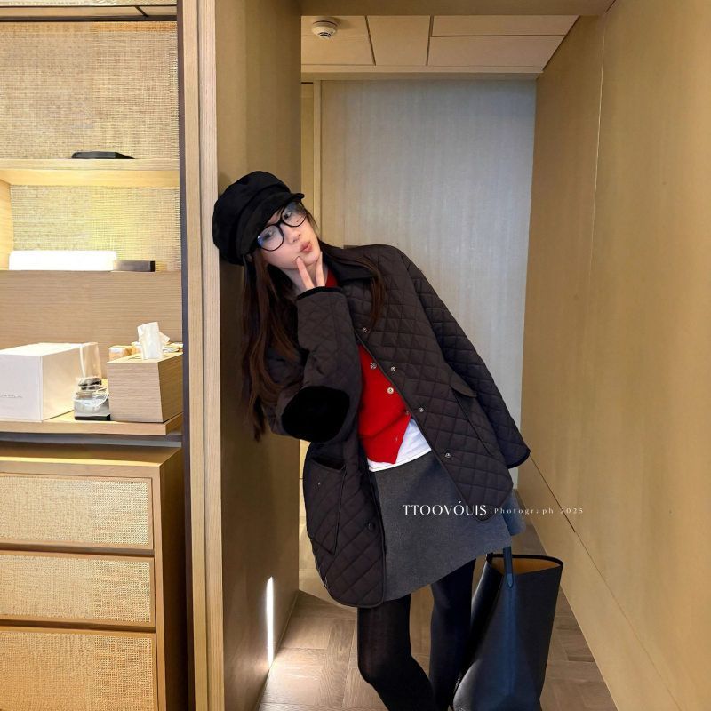 TTOO VOUIS新品初冬2379棉服外套新疆棉菱格翻领长袖复古女棉衣 - 图2