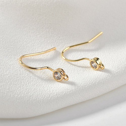 高质感锆石耳钩铜镀18k真金色耳环DIY耳饰品材料配件 - 图1