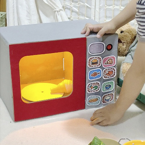 微波炉diy手工自制玩教具幼儿园小班娃娃家区域材料纸板废旧利用 - 图1