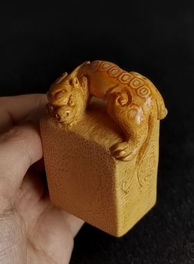 一物一拍竹根雕璃珑貔貅印章竹报平安满钉竹方形印章小摆件竹师傅