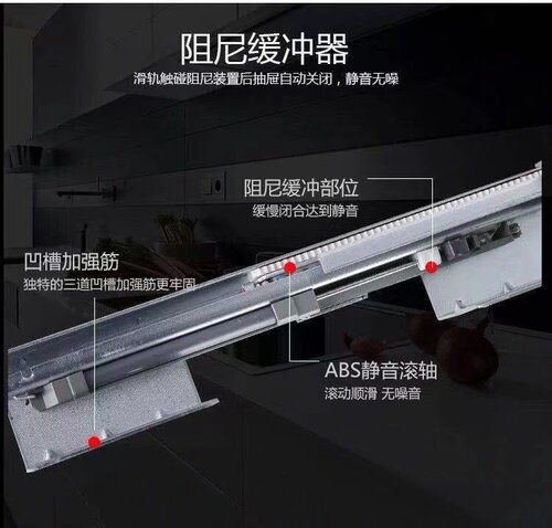 橱柜调味拉篮阻尼轨道厨房调料刀架三节托抽拉滑轨缓冲导轨 - 图1
