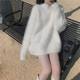 White V-neck loose sweater for women in autumn and winter wear soft glutinous mink hair mid-length plush lazy college style top