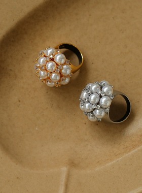 复古时髦精| 优雅满天星花束戒指手工串接施家珍珠夸张均码大指环