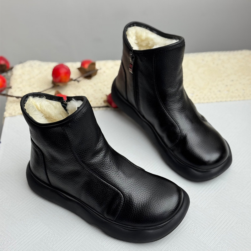 羊毛雪地靴女加厚加绒保暖真皮软底防滑短靴冬季厚底大棉鞋中老年,淘宝优惠券,粉丝福利购,淘宝优惠卷