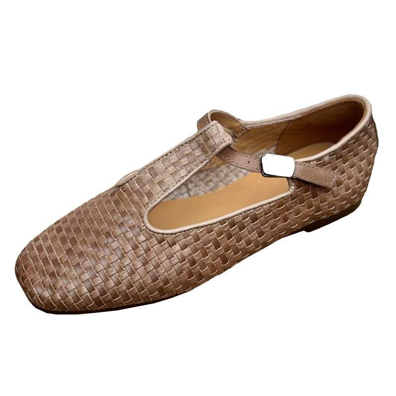 手工真皮复古编制妈妈鞋休闲平底玛丽珍头层牛皮奶奶鞋子中老年女 - 图3