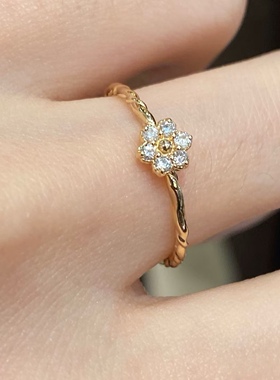 日系nojess同款 小雏菊戒指925银镀金花朵指环女小清新仙仙的轻奢