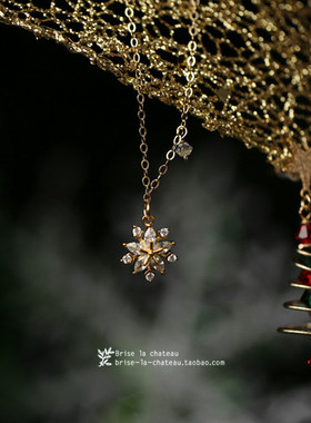 闪闪梦幻小雪花项链 925银锁骨链美国14k包金女生日礼物冬季唯美