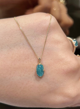 日系agete同款 天然白水晶绿松石马眼项链925纯银镀金锁骨链女