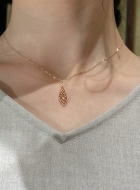 日系agete同款 摩洛哥风情窗花蕾丝925银项链镀金吊坠镂空欧泊女