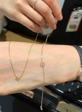 日系agete同款 幸运四叶草小众925银镀金手链极细日常叠戴女礼物