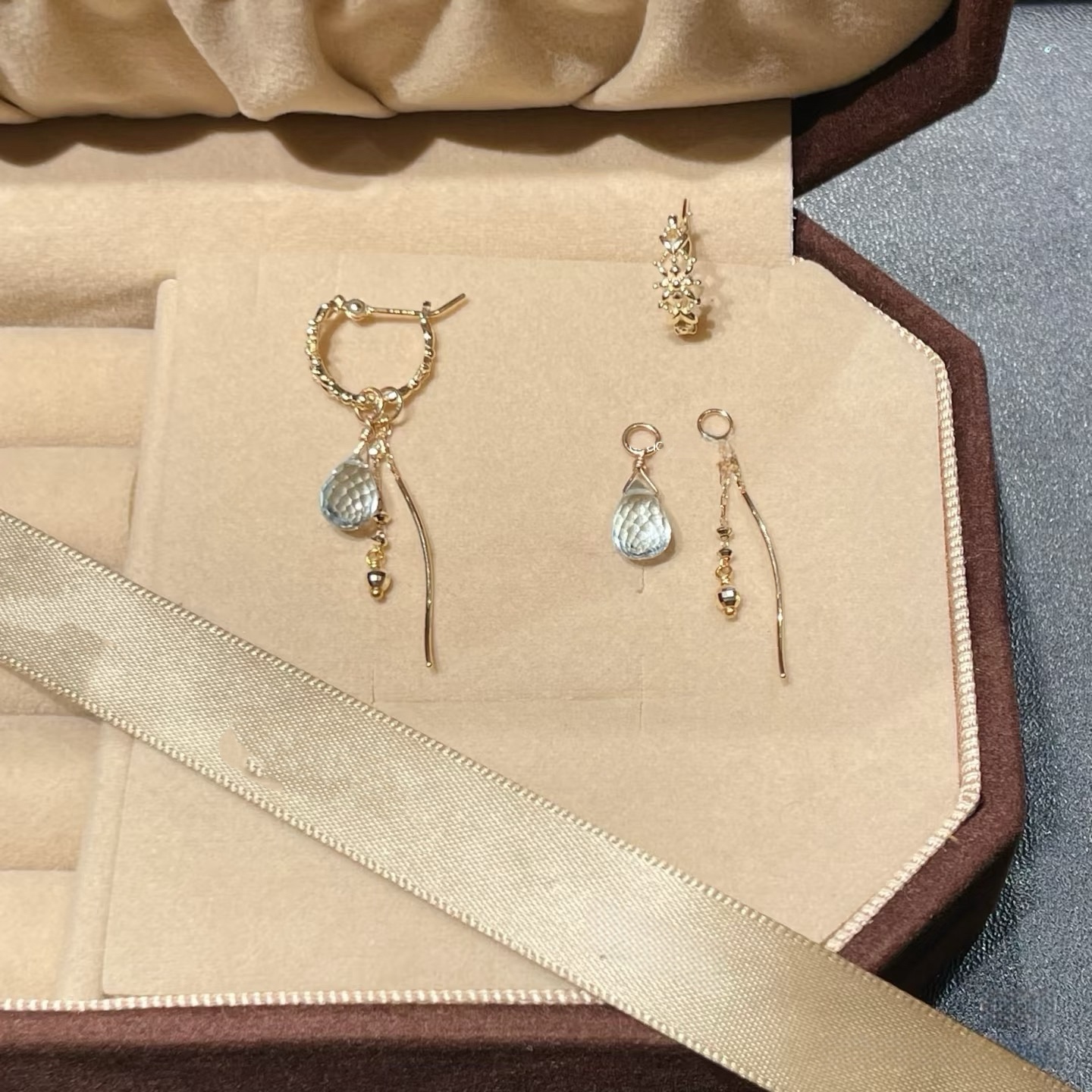 日系agete吊坠 天然托帕石石榴石拉长石米珍珠绿玉髓耳环用耳坠 - 图3