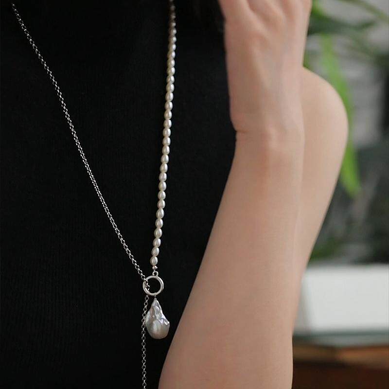 【朔漠】天然淡水米粒形珍珠项链女 巴洛克异形珍珠吊坠毛衣链,淘宝优惠券,粉丝福利购,淘宝优惠卷