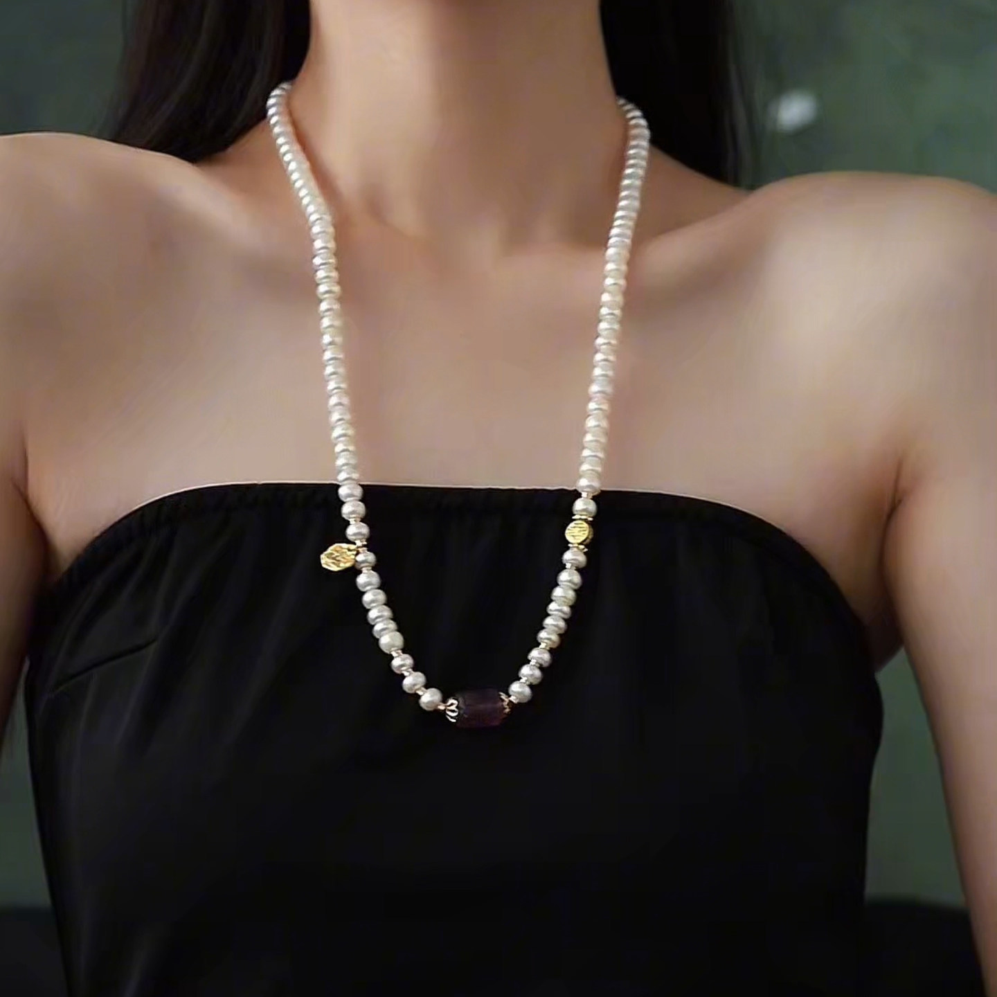 【箨兮】天然淡水珍珠项链女款 65cm 新中式优雅萤石长款毛衣链,淘宝优惠券,粉丝福利购,淘宝优惠卷