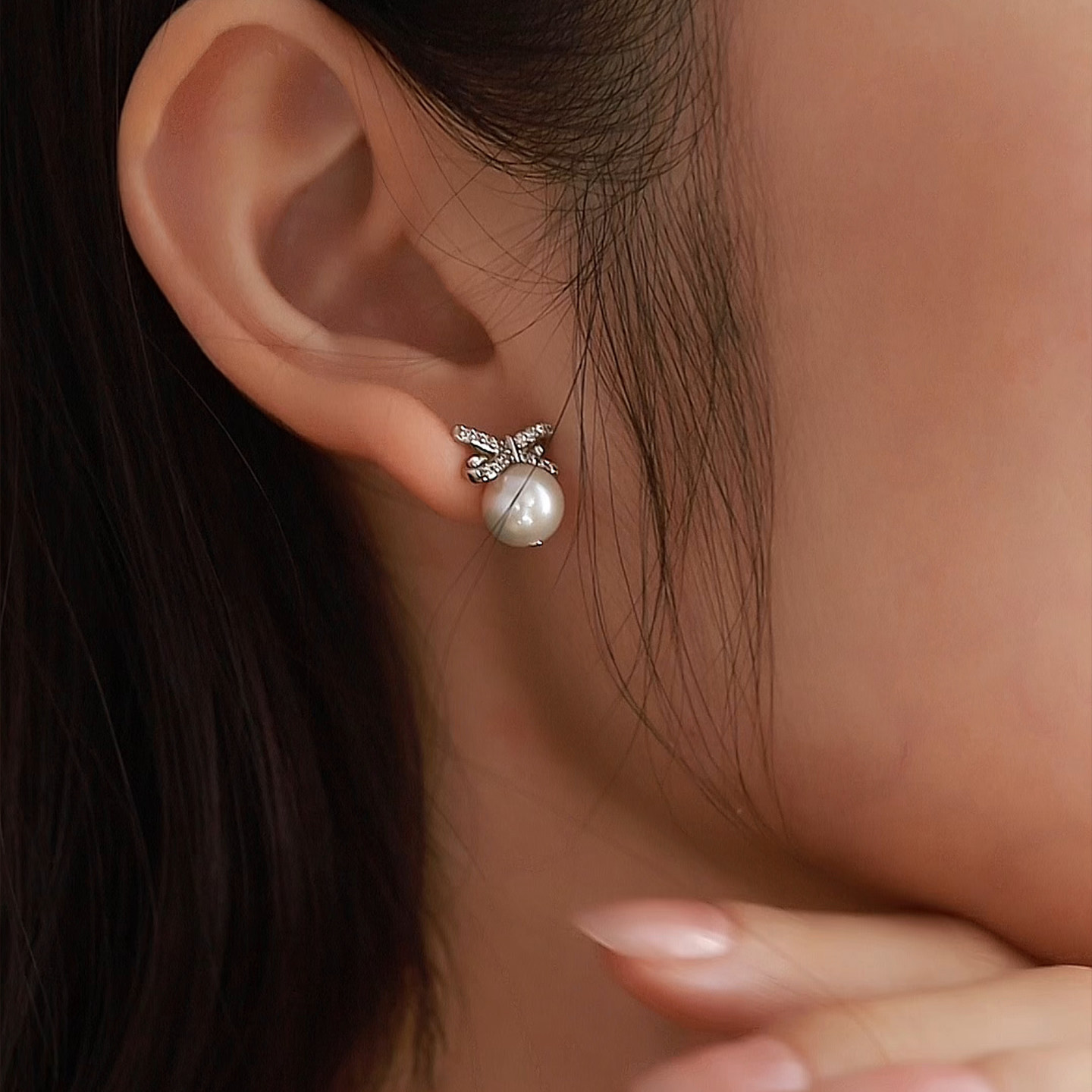 【樱恋】天然淡水正圆珍珠耳钉女款S925银蝴蝶结精致可爱耳环耳饰,淘宝优惠券,粉丝福利购,淘宝优惠卷