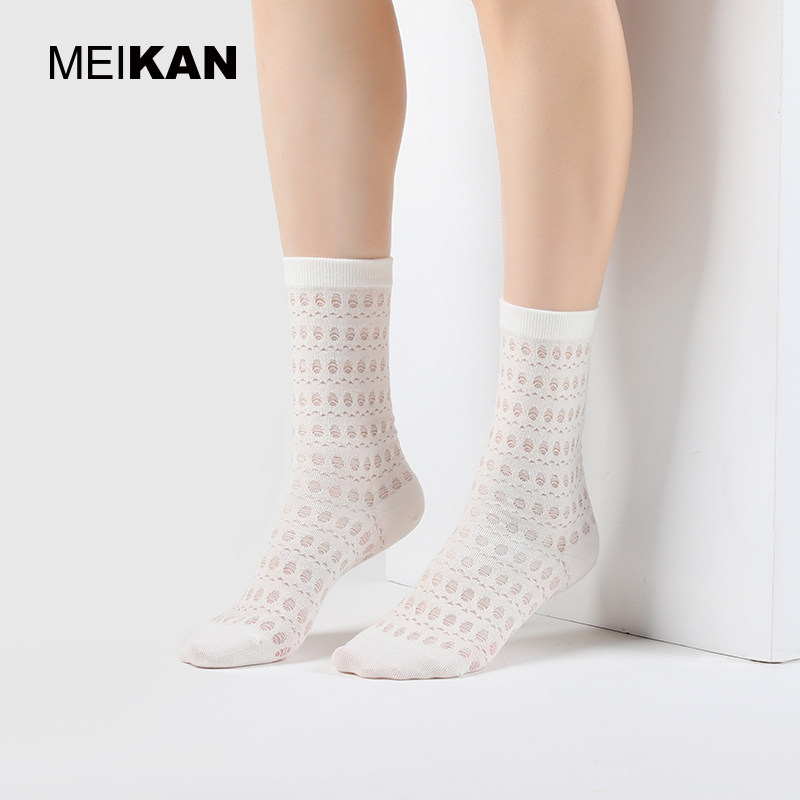 meikan奶白镂空字母小腿袜女长筒袜 meikan短袜/打底袜/丝袜/美腿袜