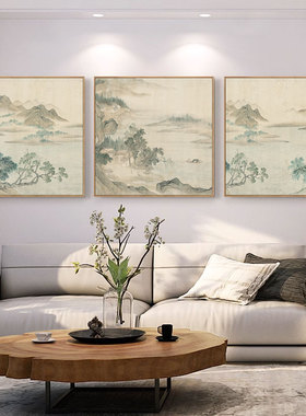 新中式壁画湖山春暖图山水装饰画客厅挂画靠山办公室字画聚财国画