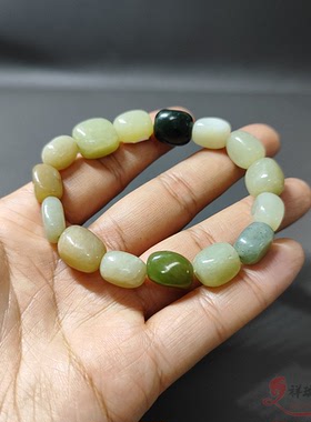 新款多宝手链新疆和田玉籽料手链白玉碧玉青花晴水藕粉玉手串珠子