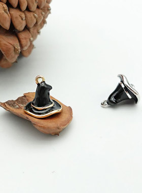 万圣节魔法帽拉链扣挂坠日本贵和kiwa饰品配件DIY合金镀金滴油