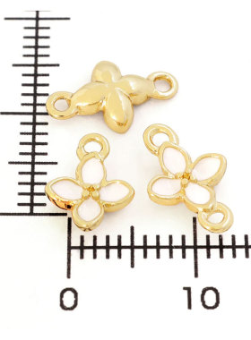 白色四瓣玉兰花链扣挂坠日本贵和kiwa饰品配件DIY合金镀金滴油