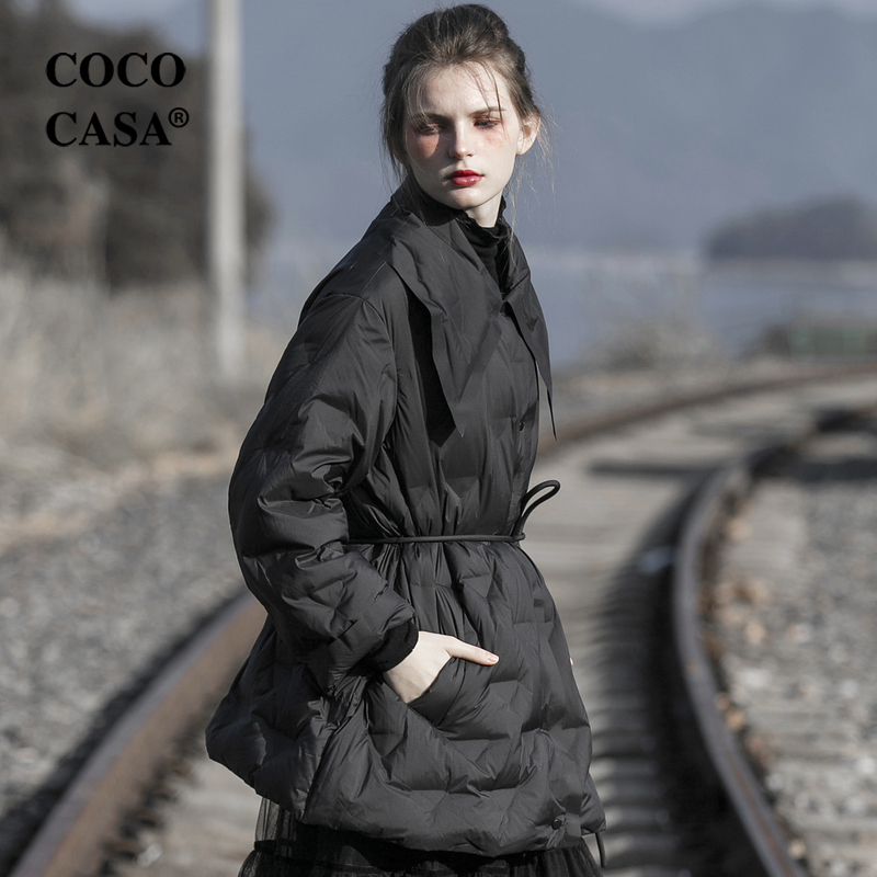 cococasa设计感翻领超轻羽绒服女中款2022冬新零鹅绒大牌鸭绒外套