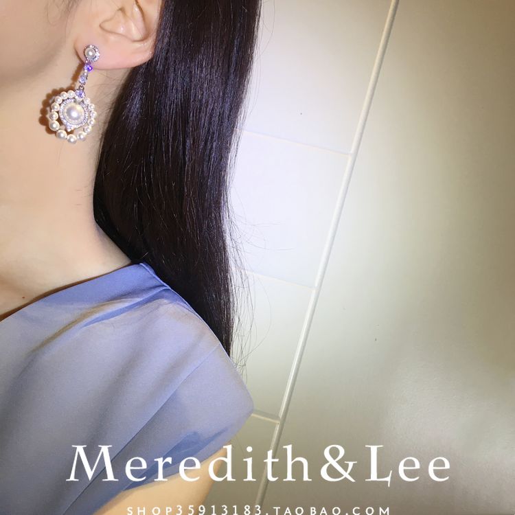 Meredith&Lee法式优雅温柔宫廷复古气质镶钻轻奢质感礼服珍珠耳环 - 图0