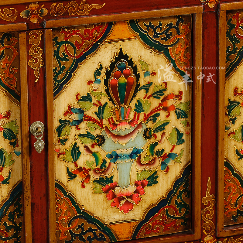 中式复古玄关柜做旧彩绘客厅鞋柜装饰摆设西藏式储物柜实木餐边柜 - 图1