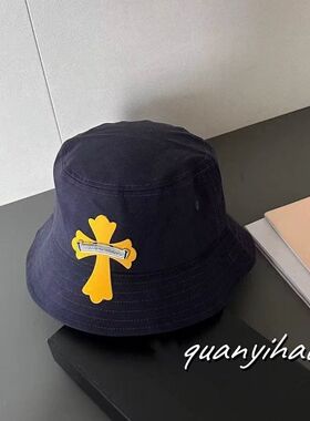 三哥帽业小众时髦辣妹十字架拼皮渔夫帽子男女同款防晒百搭时尚