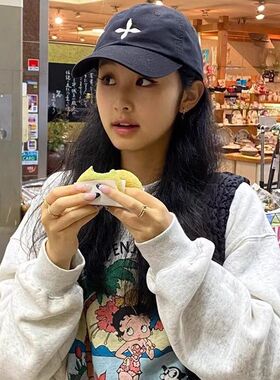 SMFK帽子女牛仔棒球帽复古刺绣做旧时尚潮流休闲鸭舌十字帽防晒帽