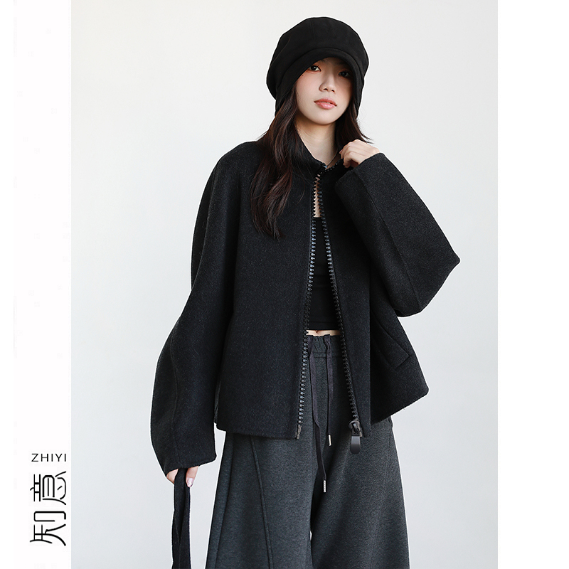 10.20/品质手工双面山羊绒羊毛外套女秋冬宽松立领百搭呢子夹克 - 图0