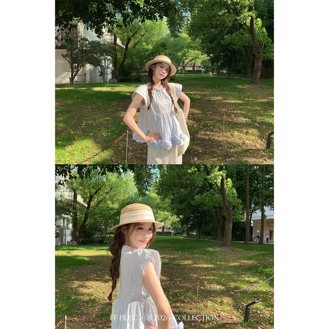 FFBLUE linen ຝ້າຍ trim ເສື້ອ plaid pants suit