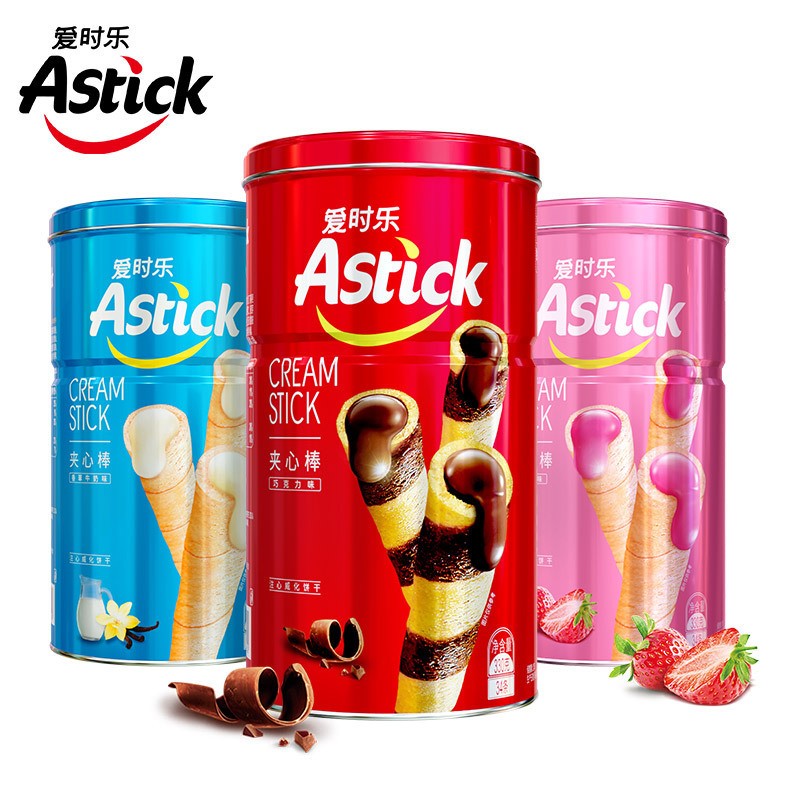 Astick爱时乐夹心棒节日送礼聚会小零食儿童饼干蛋卷330g限时特价