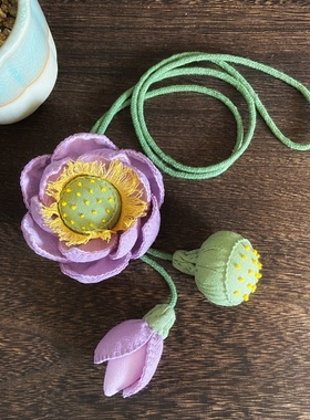 礼物复古国风布艺荷花项链手工