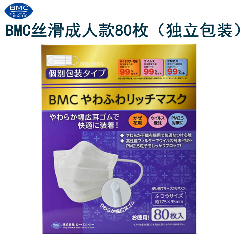 bmc日本正品宽耳绳口元空间双鼻梁一次性防雾霾男女戴眼镜口罩-图2