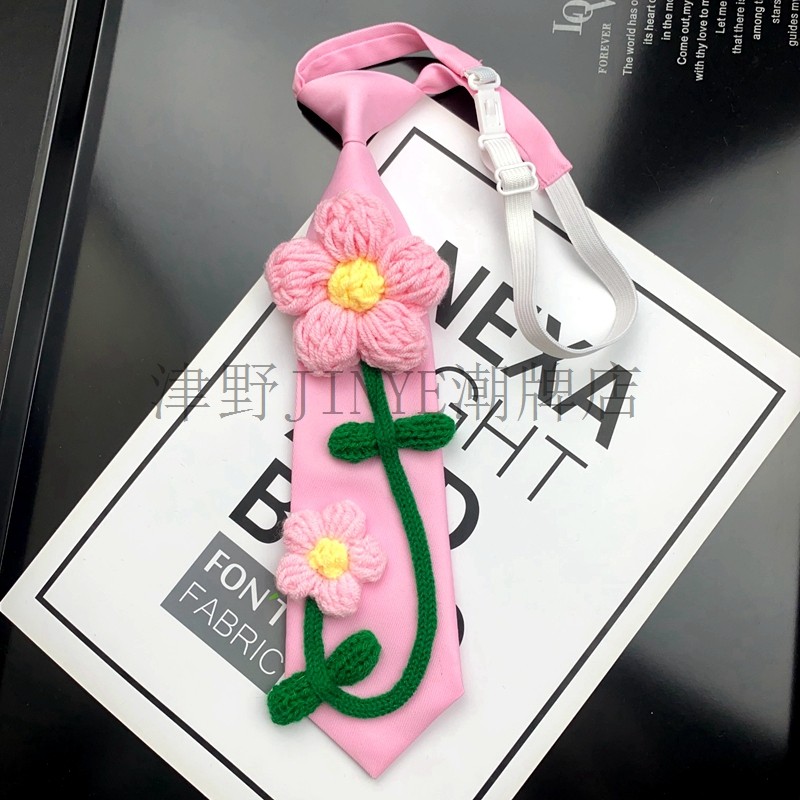 韩版领带女手工花朵文艺撞色个性甜酷学院风粉色免打小众摄影搭配,淘宝优惠券,粉丝福利购,淘宝优惠卷