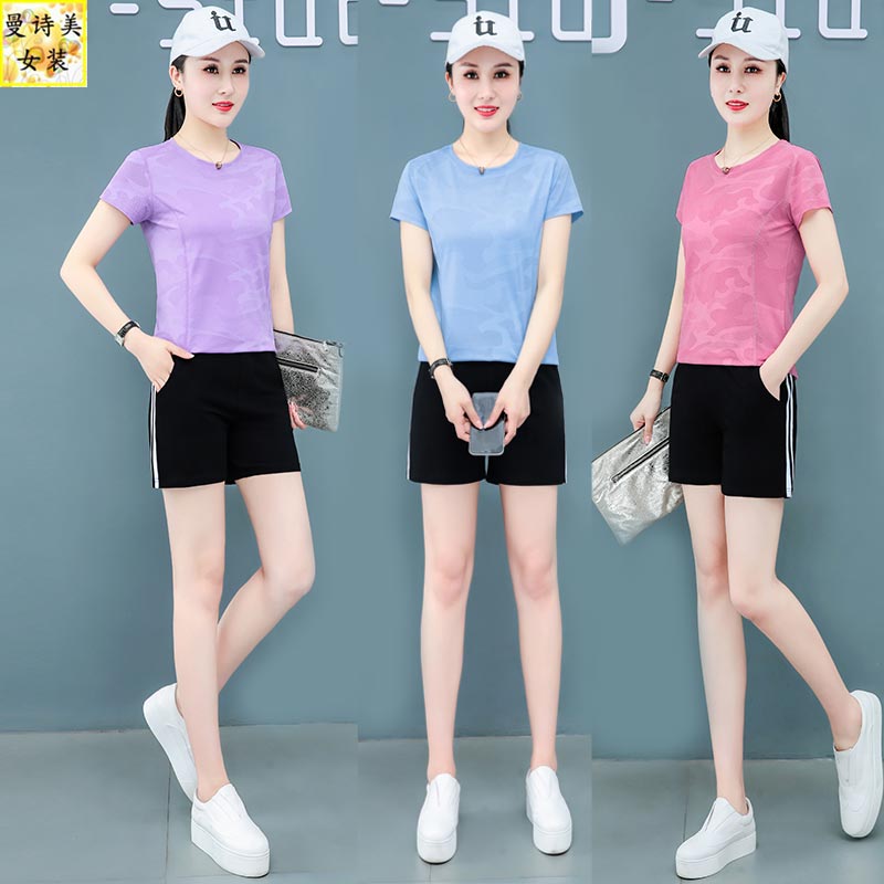 速干运动套装女夏季2025新款大码健身跑步休闲瑜伽服七分裤两件套 - 图2